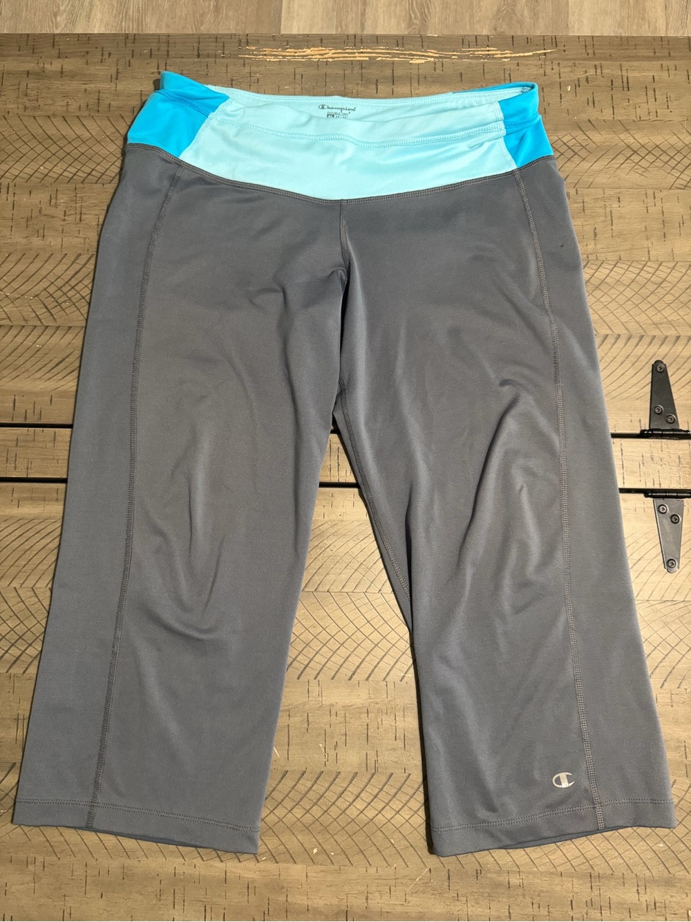 Champion Gray Capri Leggings with Aqua and Teal Waistband